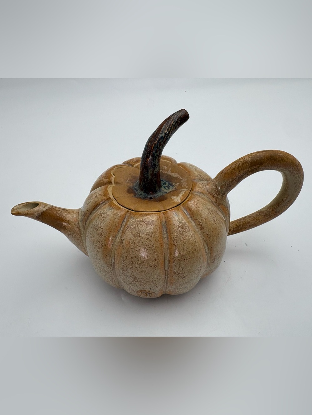 Vintage Iris Wong Handmade Pumpkin-Shaped Art Pottery Teapot - Signed